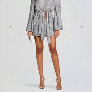 Retrofete Silver Mini Wrap Dress